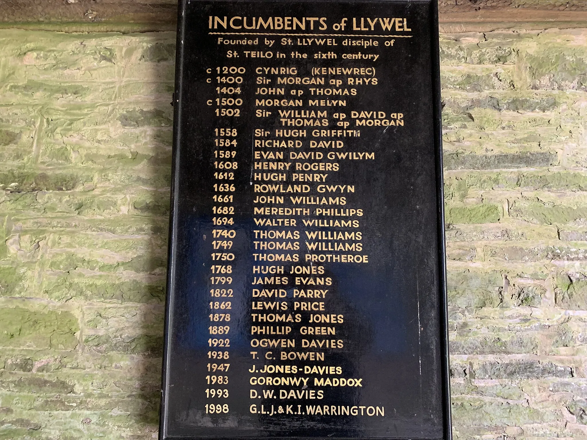Photo showing: List of vicars of St David's Church, Llywel, Breconshire