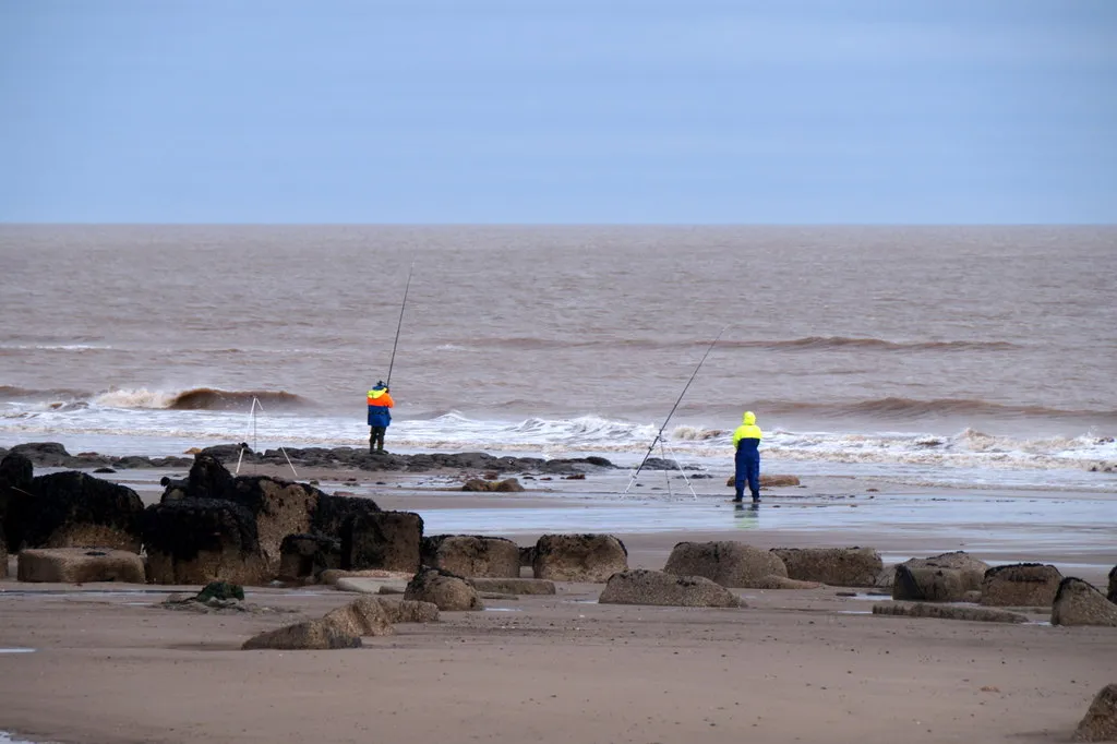 Photo showing: Anglers on the beach at Kilnsea Warren
