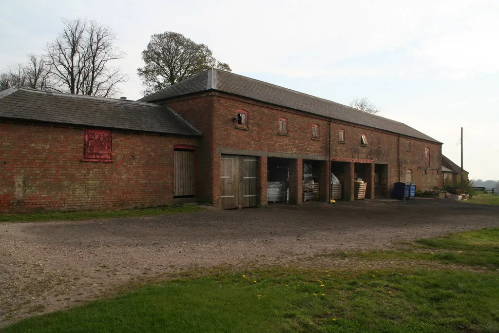 Photo showing: Barn and implement sheds at South Walk Farm