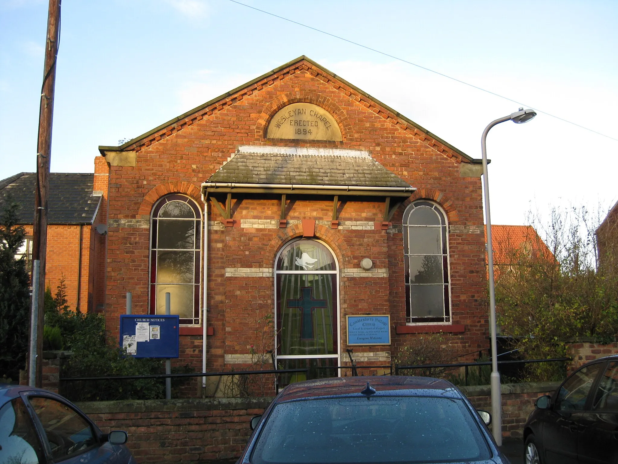 Photo showing: Methodist church in Brigg Lane, Camblesforth, North Yorkshire YO8 8HJ. Built in 1894 as a Wesleyan Chapel.