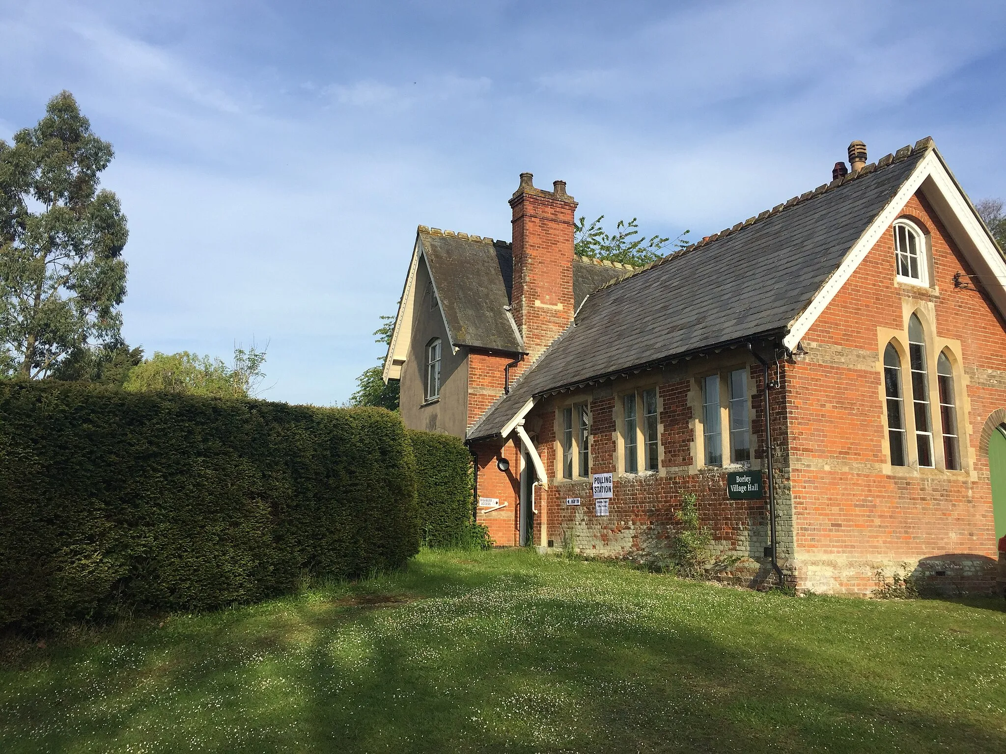 Photo showing: Borley Village Hall, a red brick building that was formerly a village school.