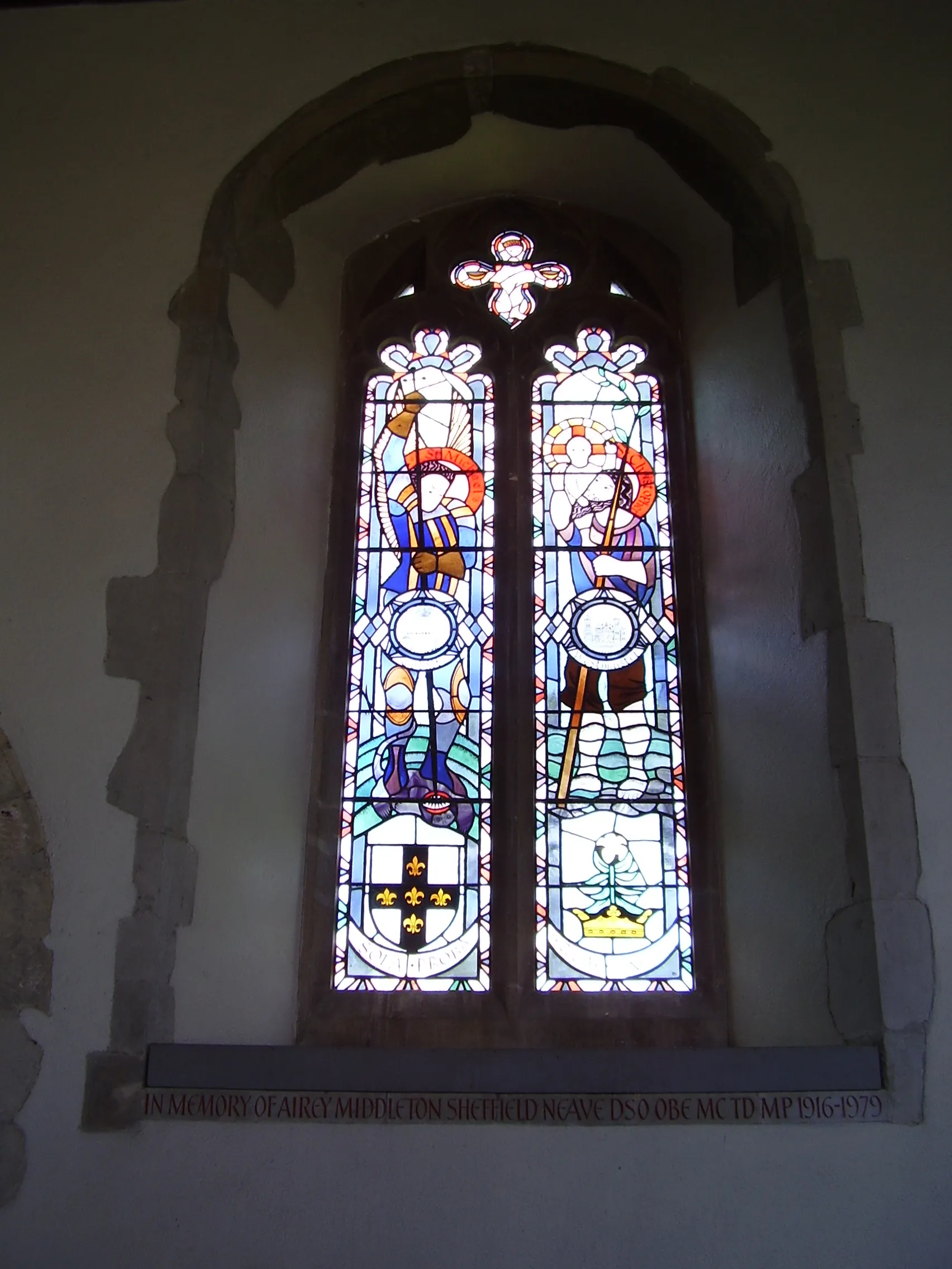 Photo showing: Photograph of church memorial window to Airey Neave MP