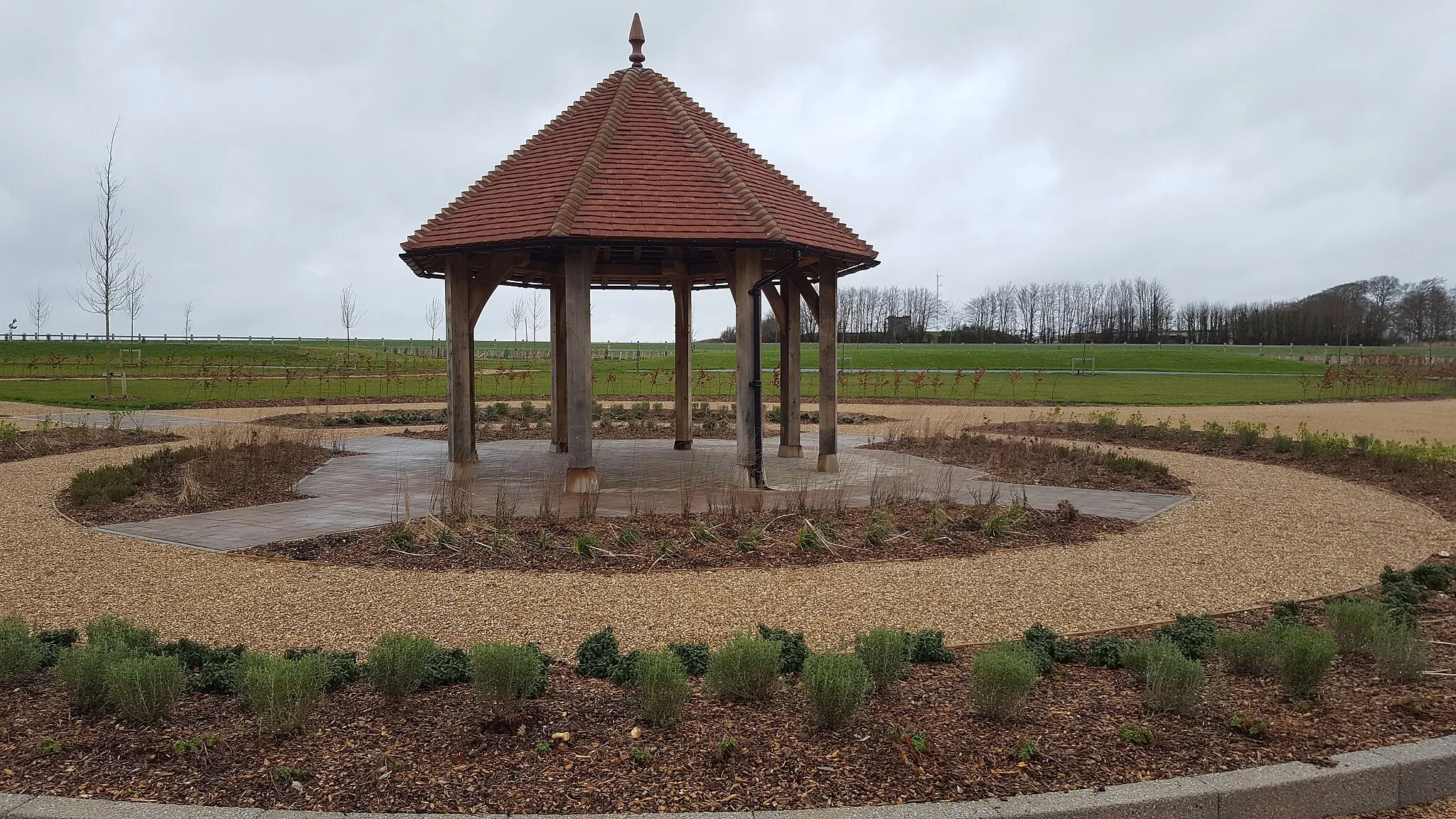 Photo showing: A view from the south of the central gazebo in the newly opened Avenue Cemetery for Salisbury and District.