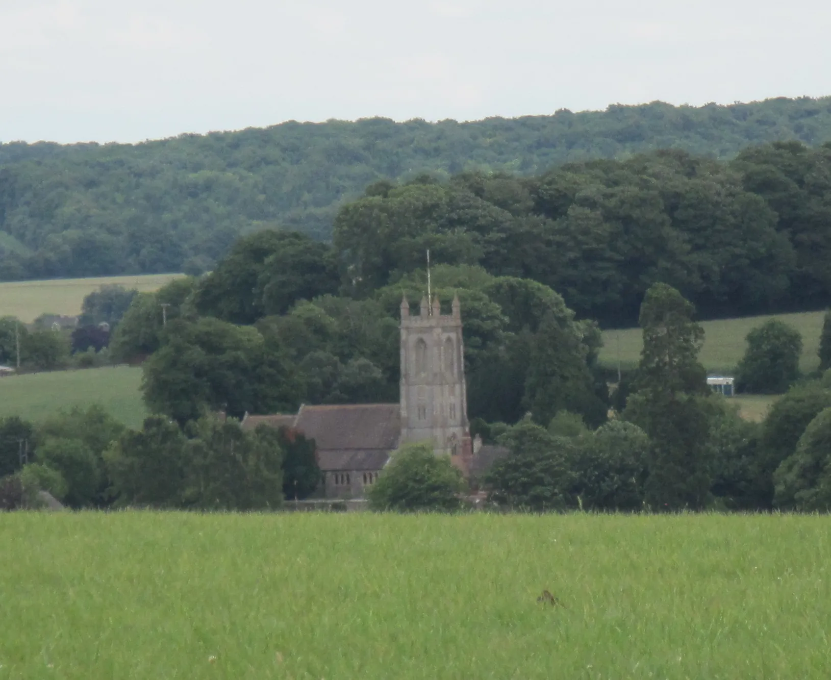 Photo showing: View from Overton Hill, Wiltshire, including the tower of St Michael and All Angels parish church, West Overton