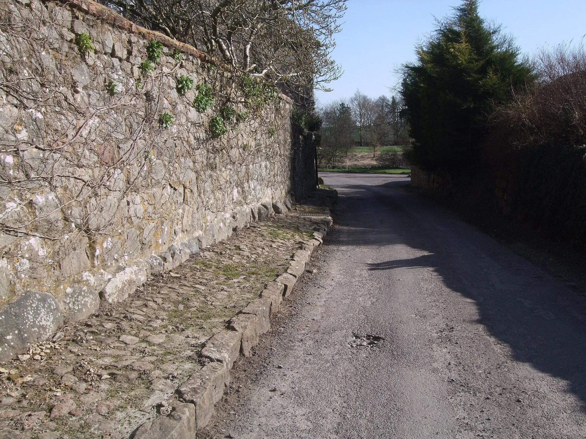 Photo showing: Sarsen wall and pavement, Berwick Bassett