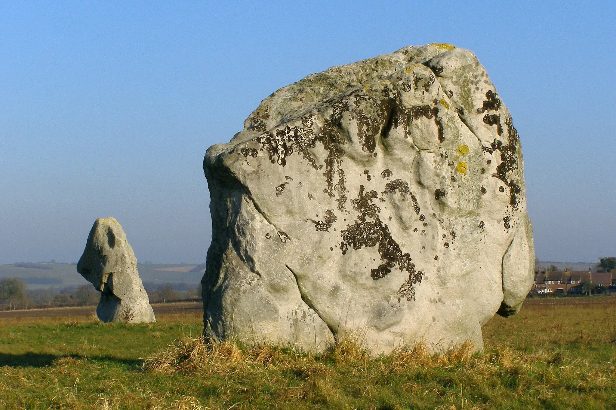 Photo showing: In the foreground, Adam. In the background on the left, Eve. The two Beckhampton Longstones, west of Avebury, Wiltshire, U.K.