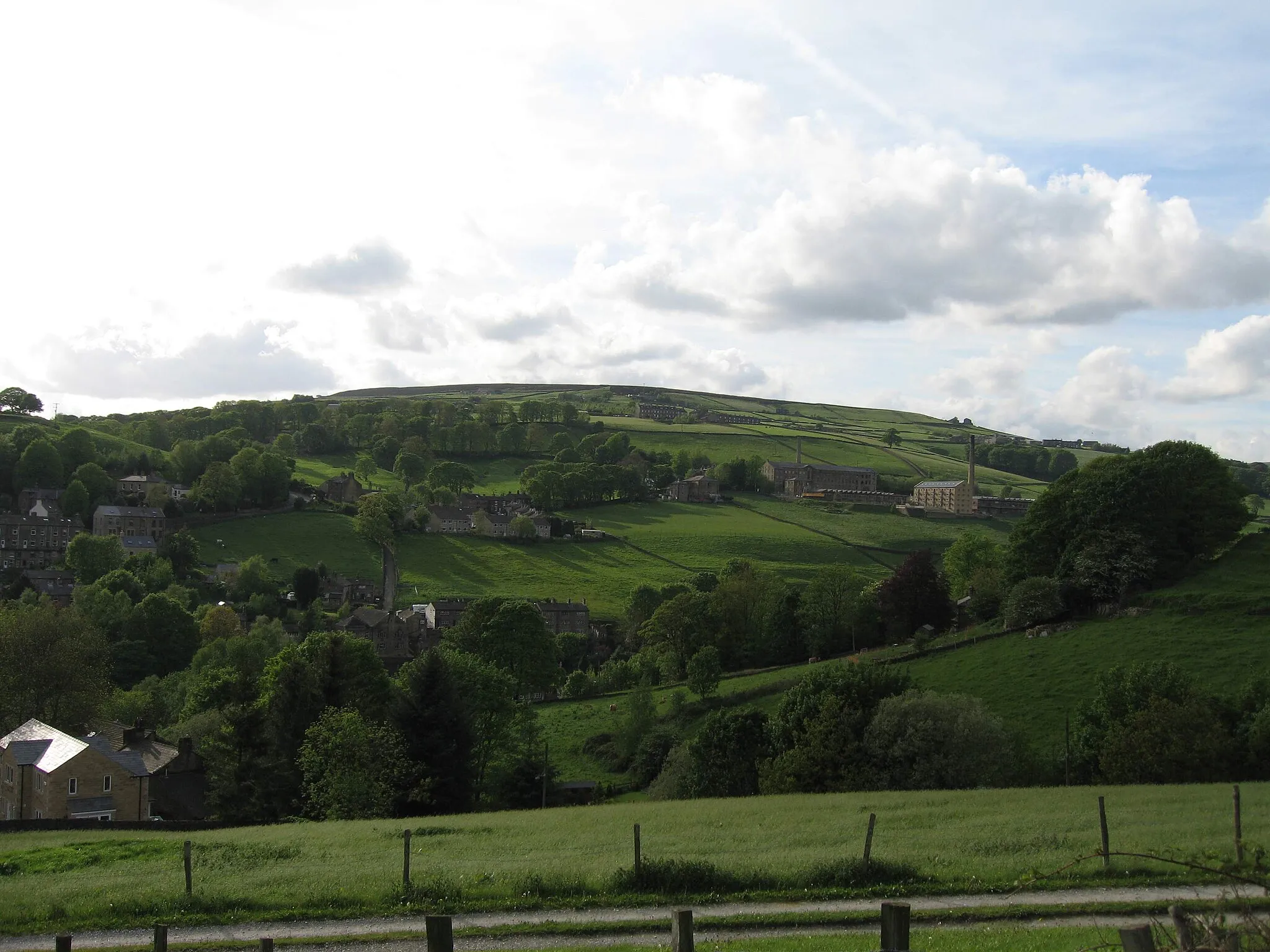 Photo showing: View looking West over Luddenden village showing Oats Royd Mill