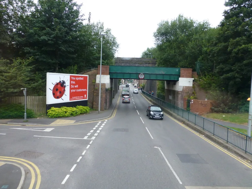 Photo showing: Liverpool Road passes under the dismantled railway at Cadishead