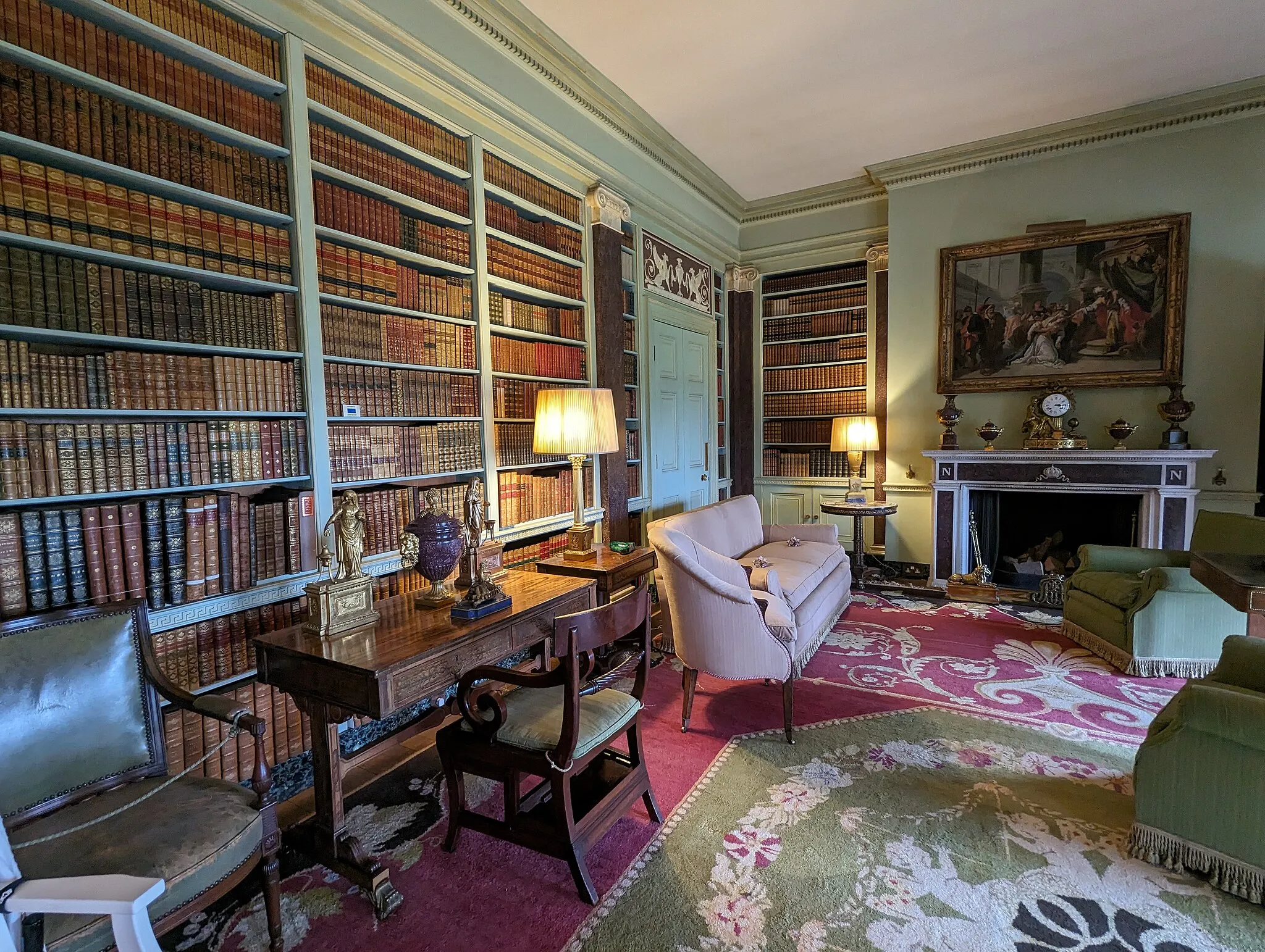 Photo showing: The library at Hinton Ampner, decorated with 18th century furniture and art.