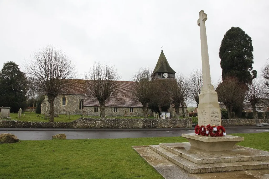Photo showing: War memorial  and Church