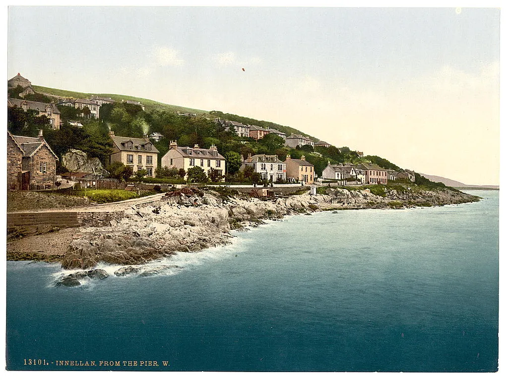 Photo showing: [Innellan from the pier W. (i.e., West), Scotland] [between ca. 1890 and ca. 1900].
1 photomechanical print : photochrom, color. Notes: Title from the Detroit Publishing Co., catalogue J--foreign section. Detroit, Mich. : Detroit Photographic Company, 1905.
Print no. "13101".
Forms part of: Views of landscape and architecture in Scotland in the Photochrom print collection. Subjects: Scotland--Innellan. Format: Photochrom prints--Color--1890-1900. Rights Info: No known restrictions on reproduction. Repository: Library of Congress, Prints and Photographs Division, Washington, D.C. 20540 USA, http://hdl.loc.gov/loc.pnp/pp.print Part Of: Views of landscape and architecture in Scotland (DLC)   2001703567
More information about the Photochrom Print Collection is available at http://hdl.loc.gov/loc.pnp/pp.pgz Persistent URL: http://hdl.loc.gov/loc.pnp/ppmsc.07610
Call Number: LOT 13407, no. 099 [item]