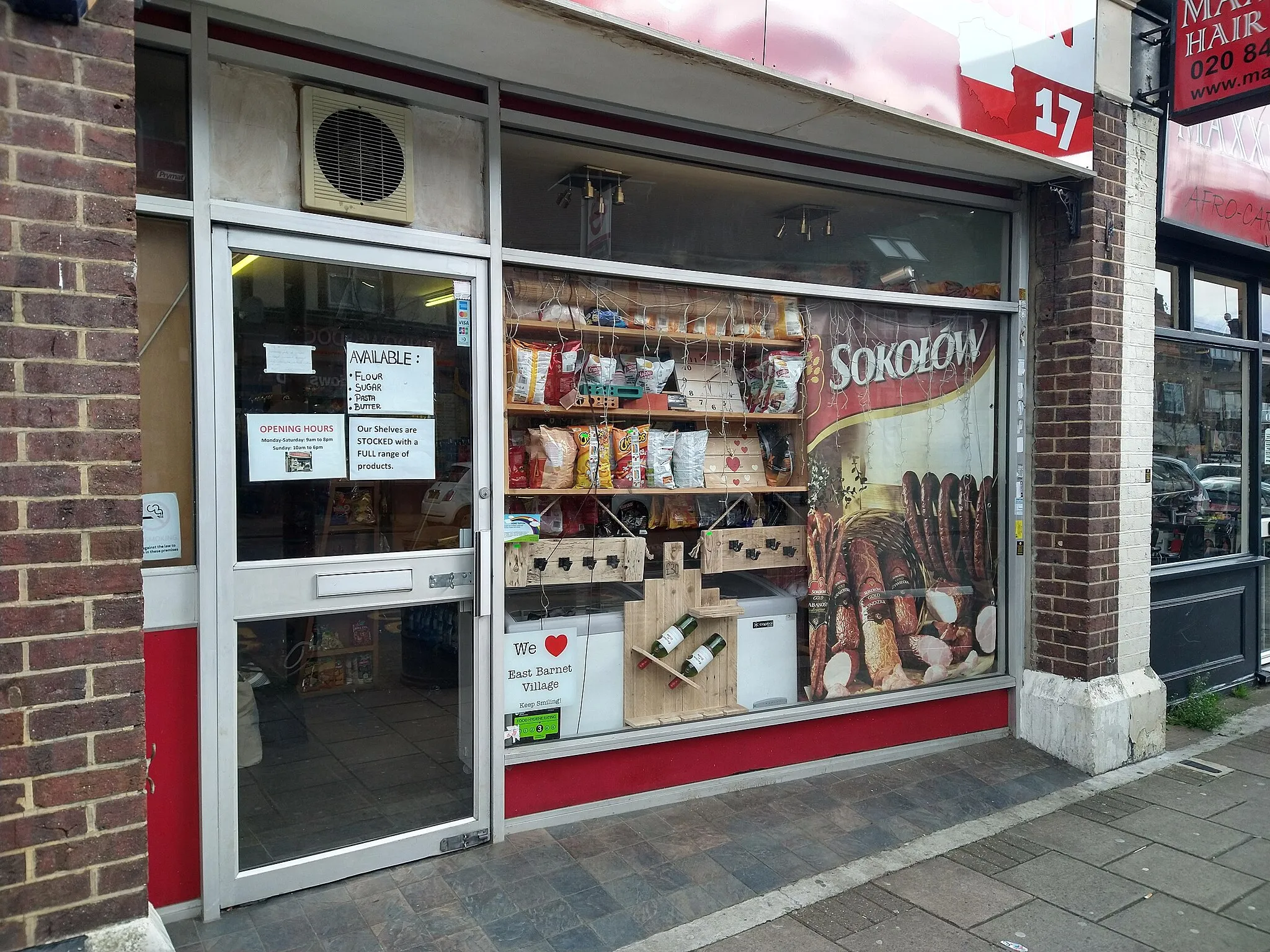 Photo showing: Polish shop in New Barnet with flour, sugar, pasta, butter, available during the Covid 19 pandemic