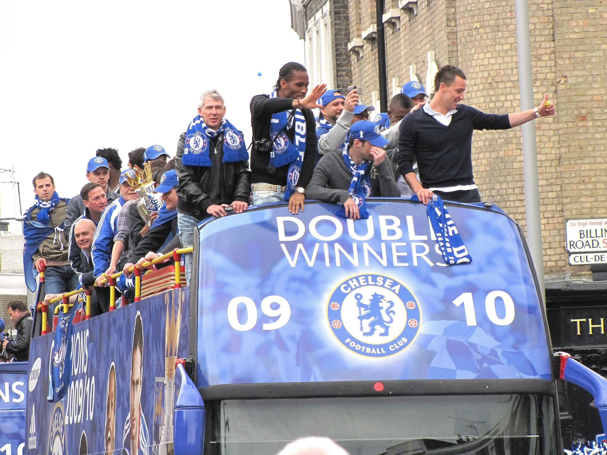 Photo showing: Chelsea FC parade through the streets of Fulham and Chelsea after winning their league and cup double, May 2010