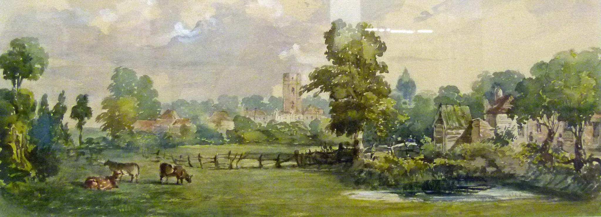 Photo showing: Anonymous watercolour of Plumstead Road around 1845. Part of a a temporary exhibition about Plumstead in Greenwich Heritage Centre, Woolwich, south east London, UK.