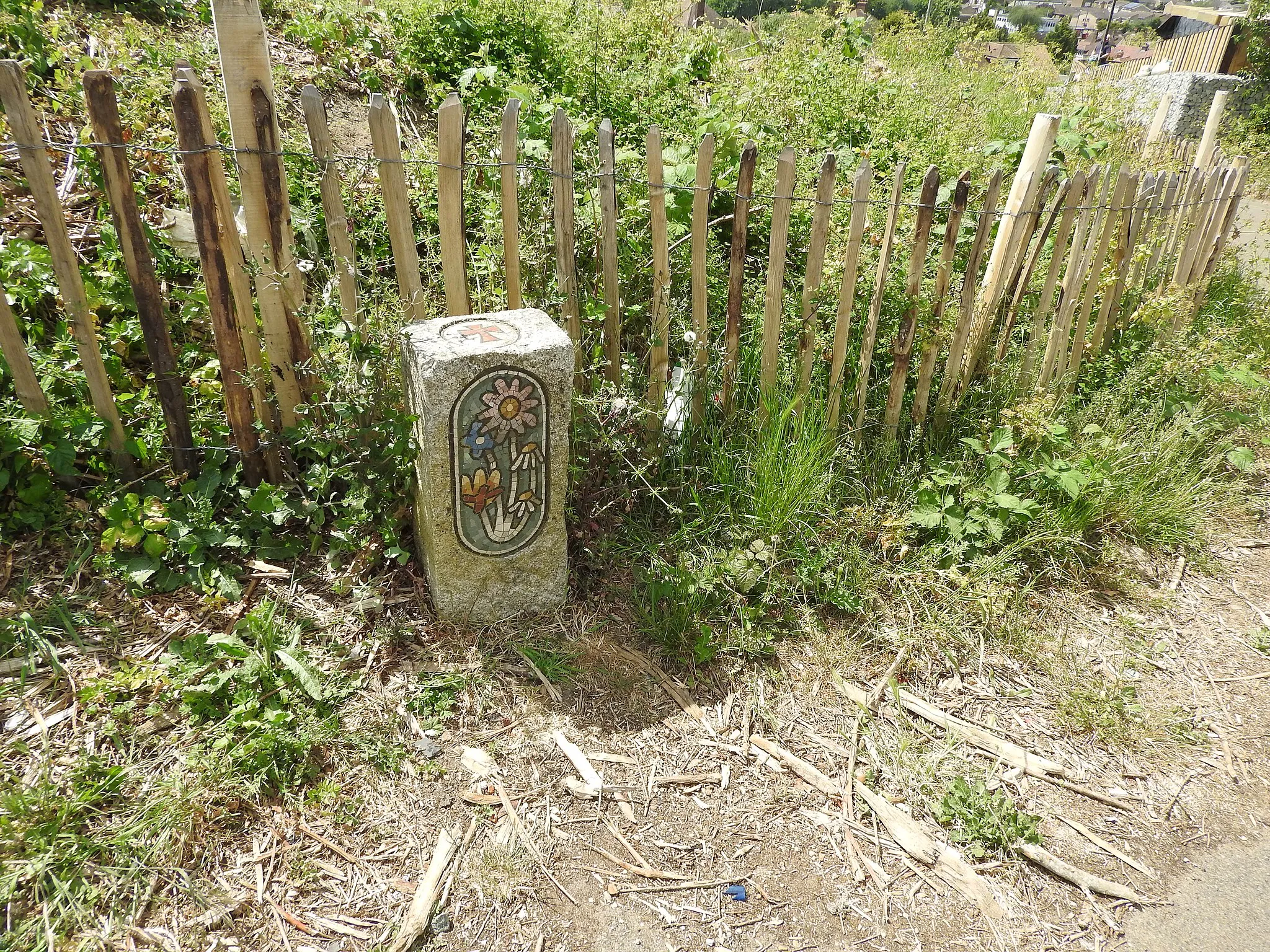 Photo showing: Broomhill is a high point in Strood Kent. It can refer to the the hill, the park or the community woodland. Strood Community Trail marker.