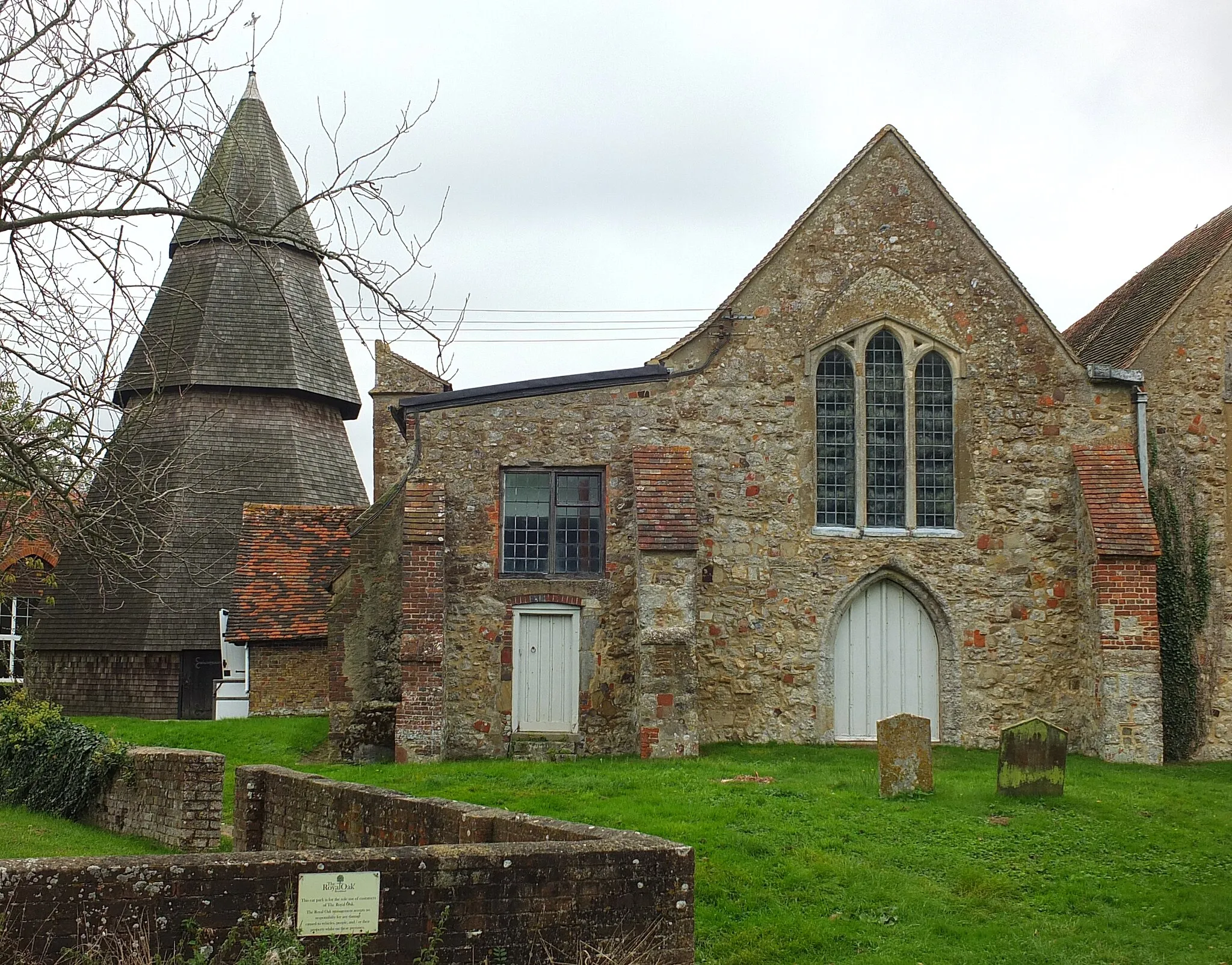 Photo showing: St Augustine's parish church, Brookland, Kent, seen from the west