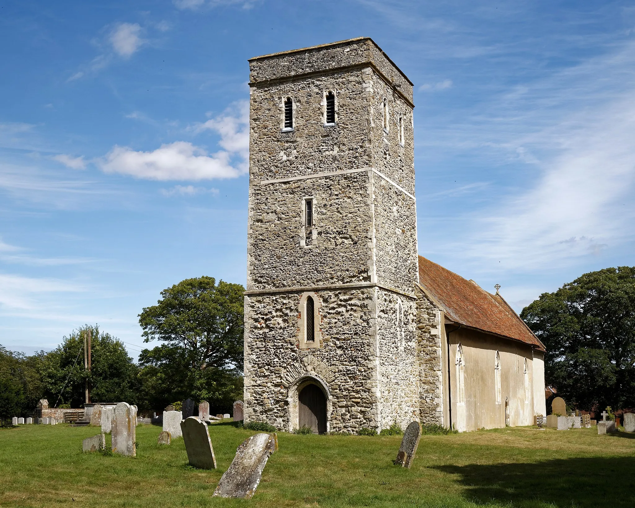 Photo showing: The Church of St Mary Magdalene from the south-west at Monkton, Kent, England. Camera: Canon EOS 6D with Canon EF 24-105mm F4L IS USM lens. Software: RAW file lens-corrected, optimized, perhaps cropped, and converted to JPEG with DxO OpticsPro 11 Elite, and likely further optimized with Adobe Photoshop CS2.