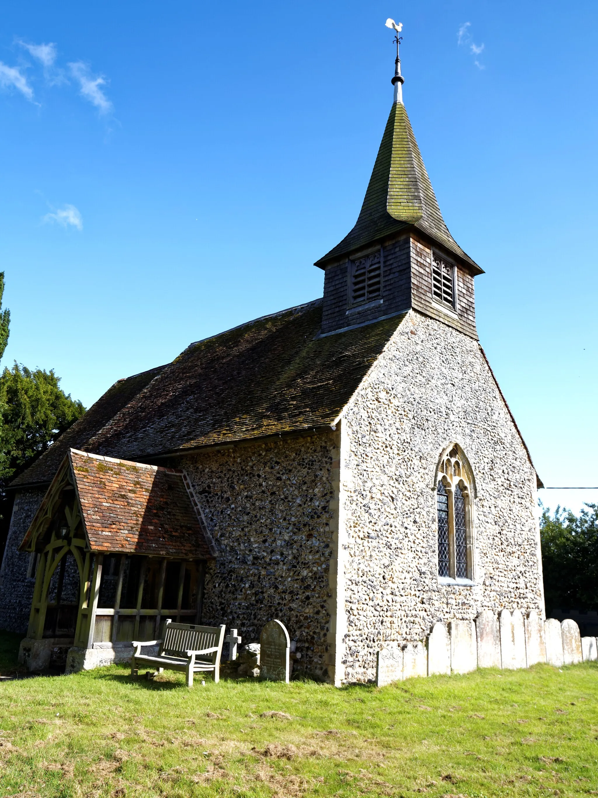 Photo showing: The north-west of the Grade II* listed All Saint's Church, which dates between the 12th and 15th century, with later 1871 restoration by George Gilbert Scott, in Chillenden, in the civil parish of Goodnestone and the Dover District of Kent, England. Camera: Canon EOS 6D with Canon EF 24-105mm F4L IS USM lens. Software: RAW file lens-corrected, optimized, perhaps cropped, and converted to JPEG with DxO OpticsPro 11 Elite, and likely further optimized with Adobe Photoshop CS2.