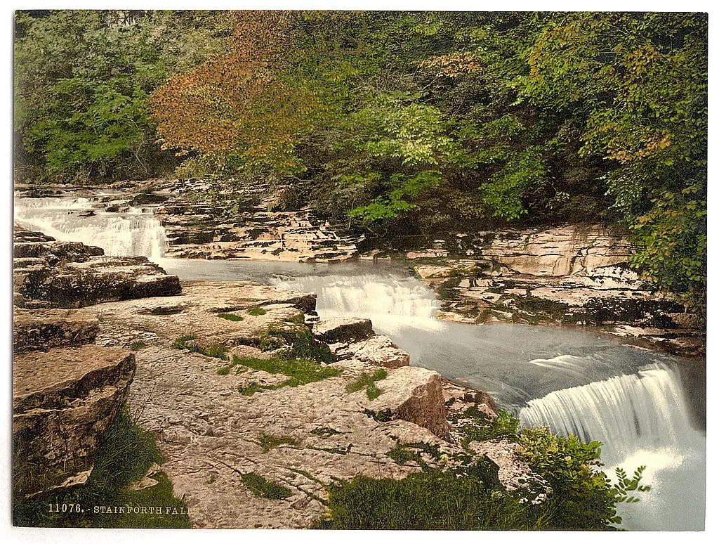 Photo showing: [Stainforth Falls, Yorkshire, England]
[between ca. 1890 and ca. 1900].
1 photomechanical print : photochrom, color.
Notes:
Title from the Detroit Publishing Co., Catalogue J--foreign section, Detroit, Mich. : Detroit Publishing Company, 1905.
Print no. "11076".
Forms part of: Views of the British Isles, in the Photochrom print collection.
Subjects:
England--Yorkshire.
Format: Photochrom prints--Color--1890-1900.
Rights Info: No known restrictions on publication.
Repository: Library of Congress, Prints and Photographs Division, Washington, D.C. 20540 USA, hdl.loc.gov/loc.pnp/pp.print
Part Of: Views of the British Isles (DLC)  2002696059
More information about the Photochrom Print Collection is available at hdl.loc.gov/loc.pnp/pp.pgz
Higher resolution image is available (Persistent URL): hdl.loc.gov/loc.pnp/ppmsc.09073

Call Number: LOT 13415, no. 1086 [item]