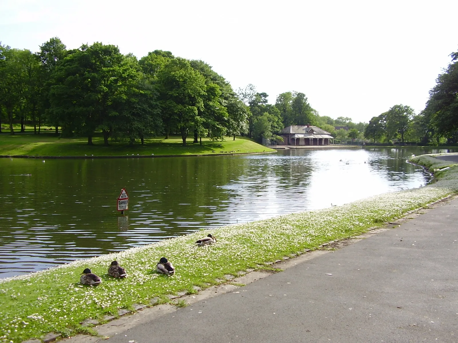 Photo showing: The main lake in Queens Park, Blackburn, Lancashire, England.