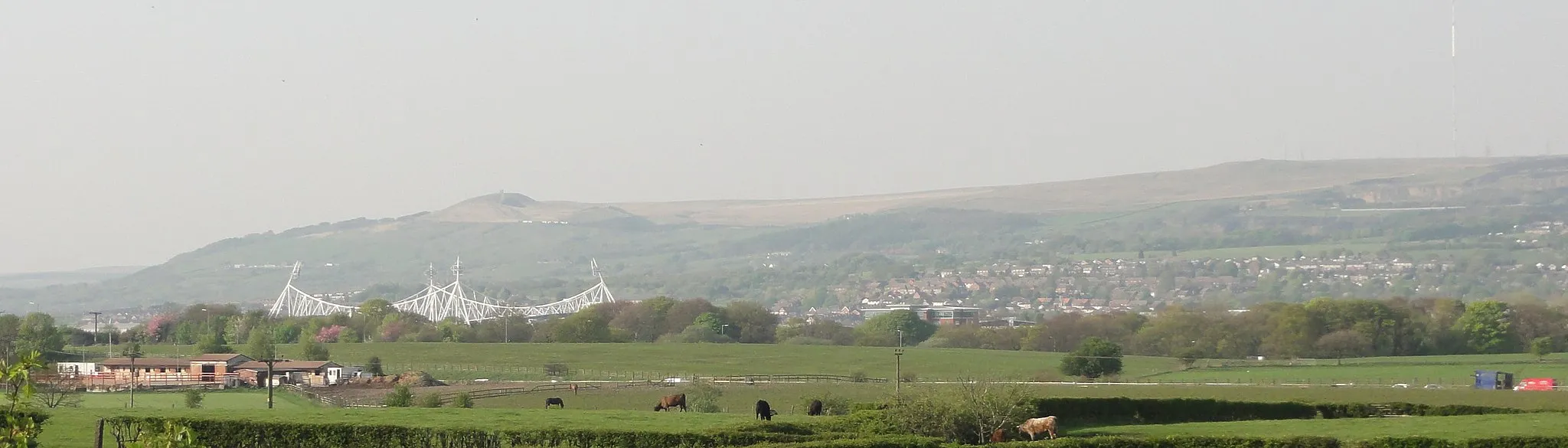 Photo showing: Reebok stadium with Rivington Pike in background