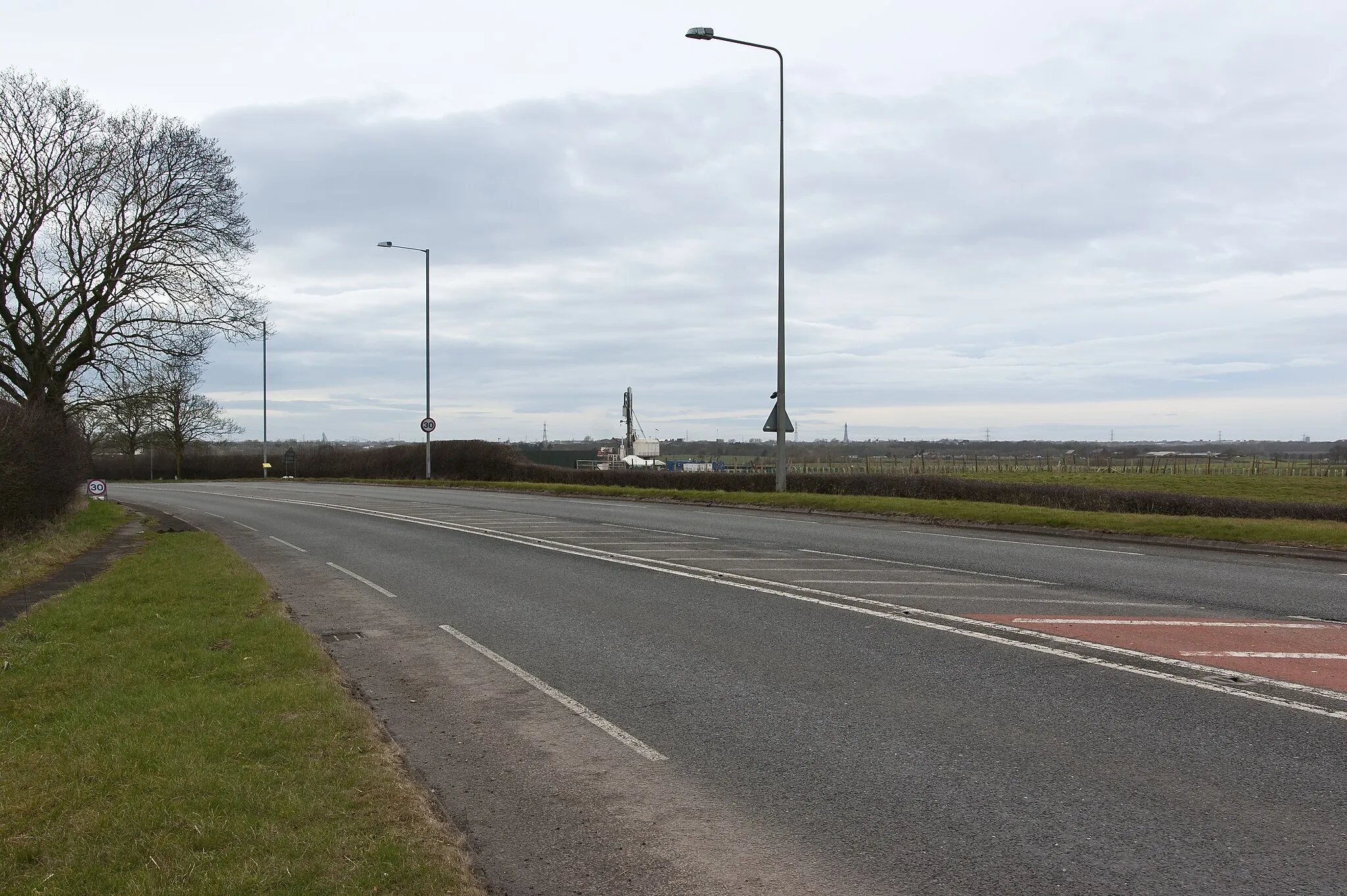 Photo showing: Preston New Road  With Quadrilla's test rig in the centre of the shot and Blackpool Tower just visible on the horizon