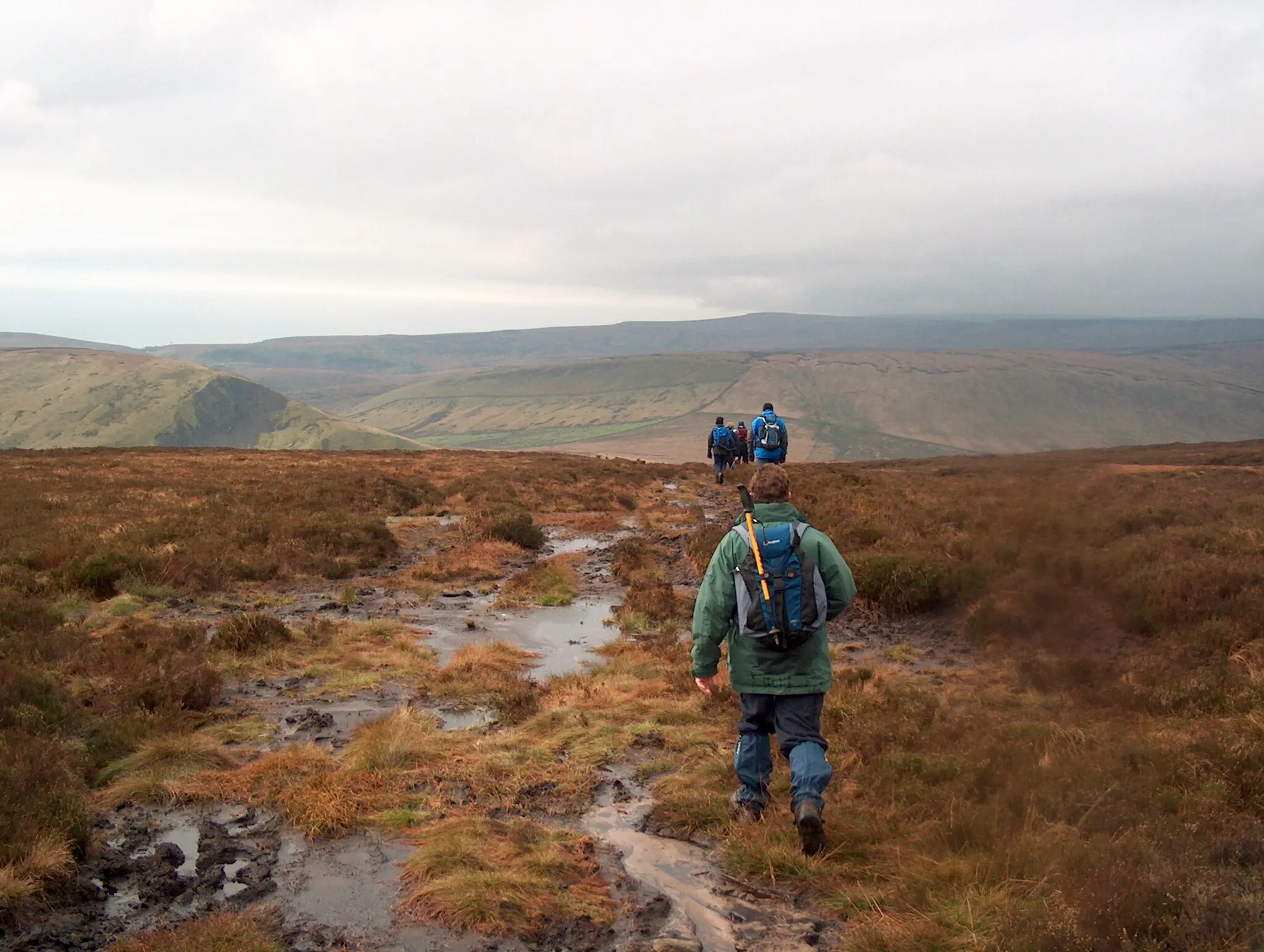 Photo showing: A waterlogged path This is the path crossing Dunsop Fell to Whitendale. Blue Scar is background left.