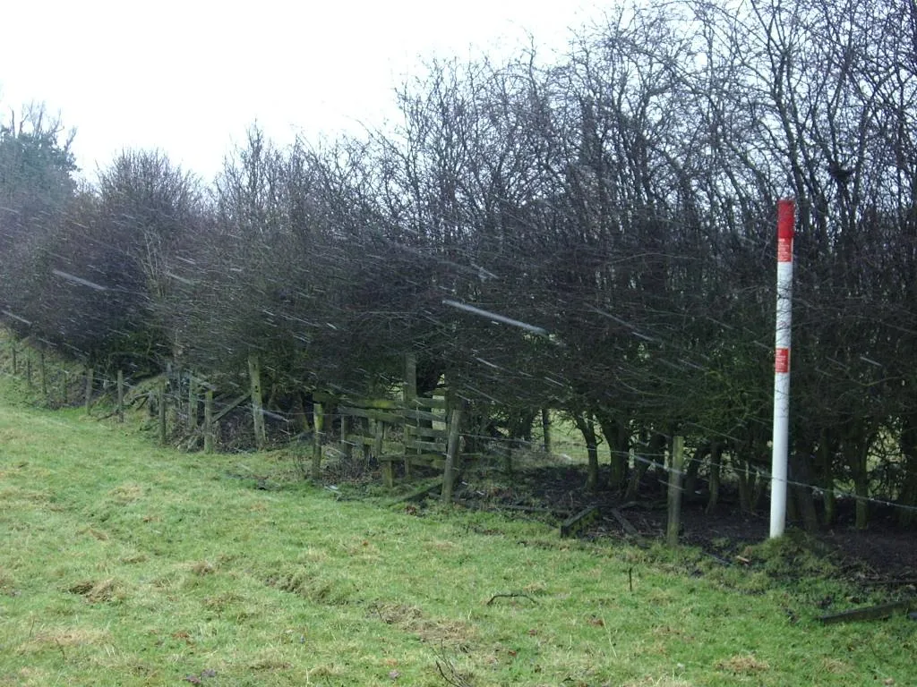 Photo showing: Almost horizontal snow storm Footpath stile between fields west of Churchover - footpath leading to River Swift.