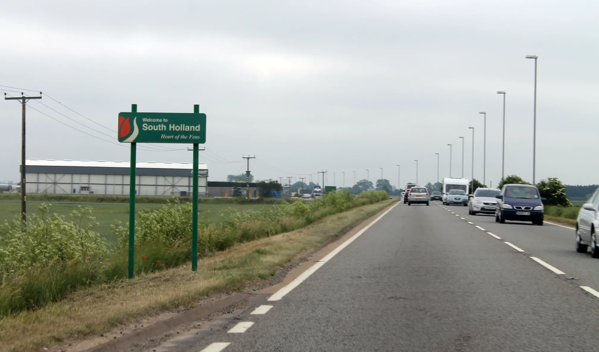 Photo showing: A17 entering South Holland area of the Fens