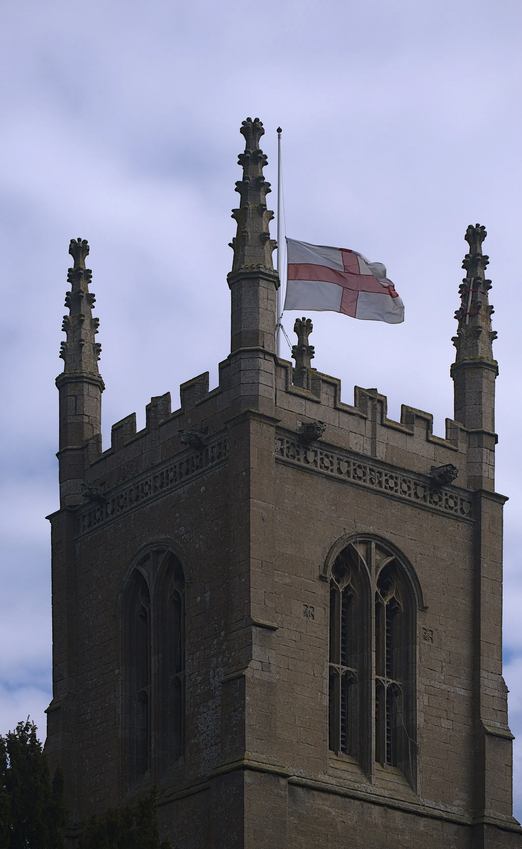 Photo showing: The flag at St Michael's is at half mast in remembrance. I would have hung it a little lower.