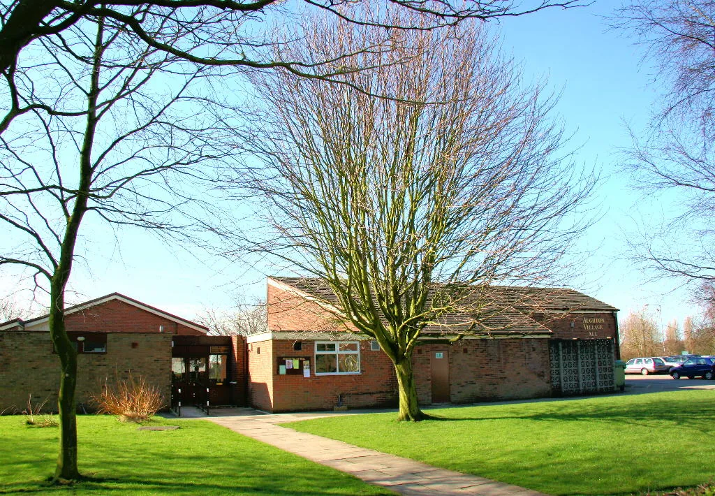 Photo showing: A landscape photograph of the exterior of Aughton Village Hall. The photograph was taken from the junction of Bold Lane and Winifred Lane