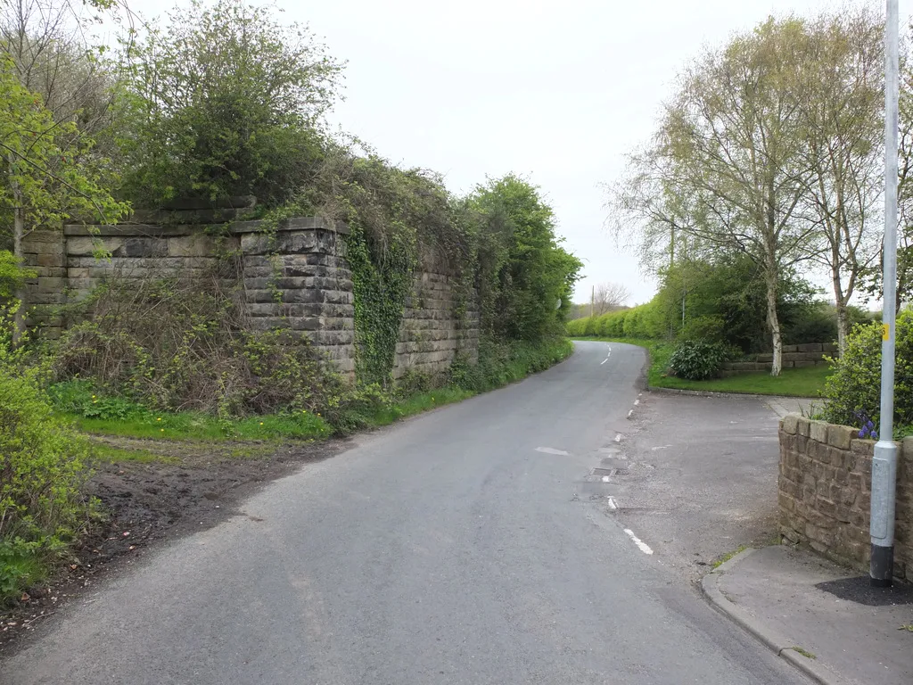 Photo showing: Castle Lane, Westhead at dismantled railway bridge