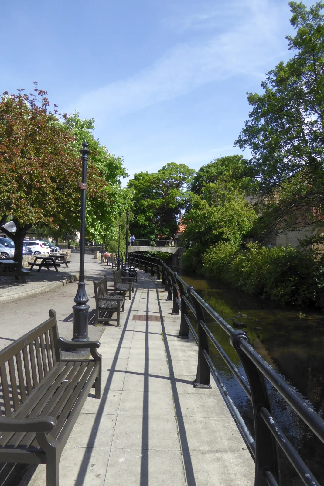 Photo showing: Seats and a footpath by Pickering Beck