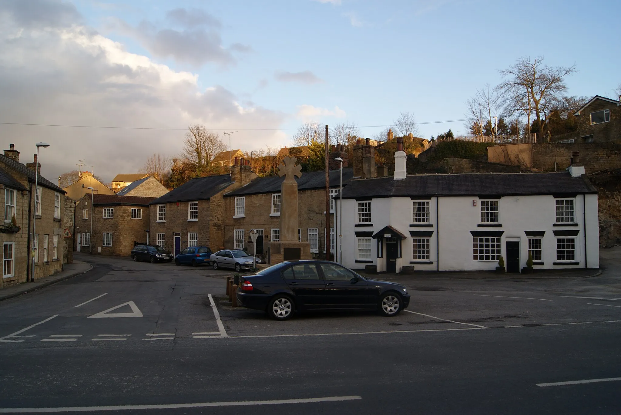 Photo showing: Looking up Low Way (LS23) from Front Street (LS23) in Bramham, West Yorkshire.  Taken on the afternoon of Monday the 1st of March 2010.