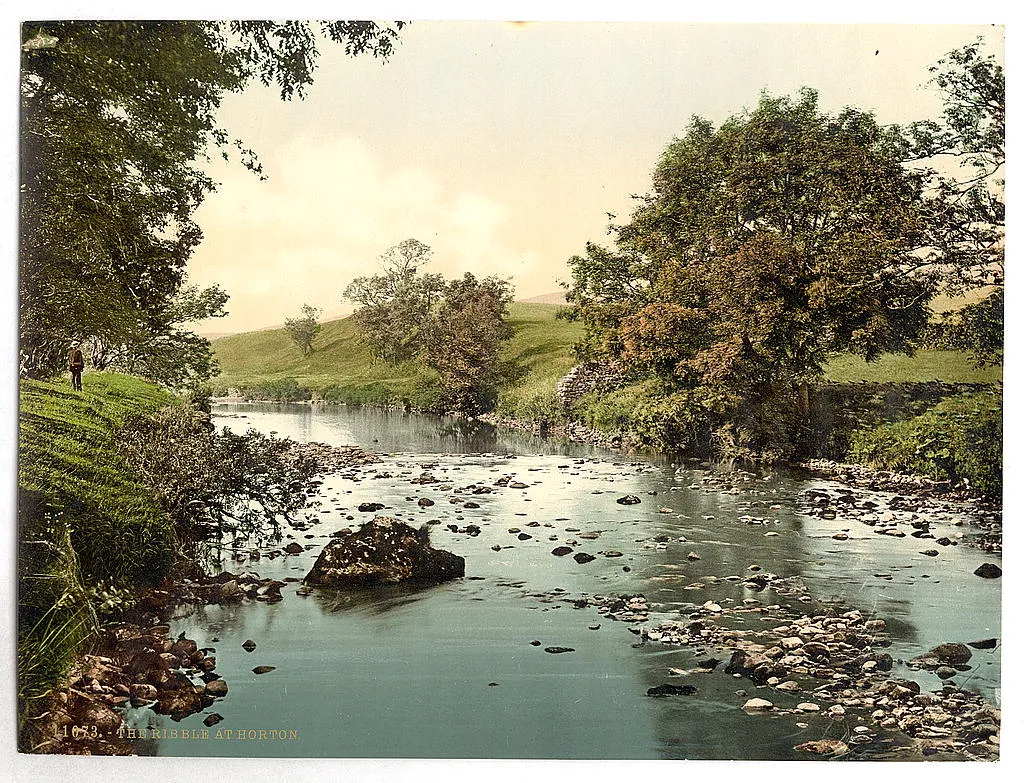 Photo showing: [The Ribble at Horton, Yorkshire, England]
[between ca. 1890 and ca. 1900].
1 photomechanical print : photochrom, color.
Notes:
Title from the Detroit Publishing Co., Catalogue J--foreign section, Detroit, Mich. : Detroit Publishing Company, 1905.
Print no. "11073".
Forms part of: Views of the British Isles, in the Photochrom print collection.
Subjects:
England--Yorkshire.
Format: Photochrom prints--Color--1890-1900.
Rights Info: No known restrictions on publication.
Repository: Library of Congress, Prints and Photographs Division, Washington, D.C. 20540 USA, hdl.loc.gov/loc.pnp/pp.print
Part Of: Views of the British Isles (DLC)  2002696059
More information about the Photochrom Print Collection is available at hdl.loc.gov/loc.pnp/pp.pgz
Higher resolution image is available (Persistent URL): hdl.loc.gov/loc.pnp/ppmsc.09058

Call Number: LOT 13415, no. 1071 [item]