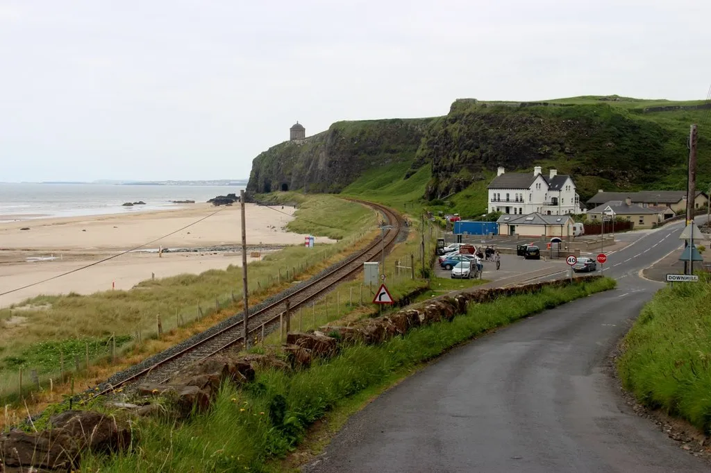 Photo showing: Road and rail at Downhill