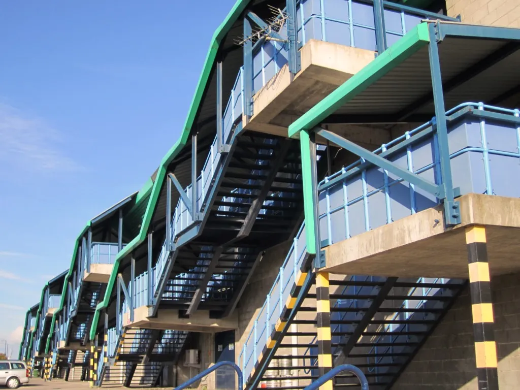 Photo showing: External stairways, Newcastle Metro Radio Arena, near to Dunston, Gateshead, Great Britain.