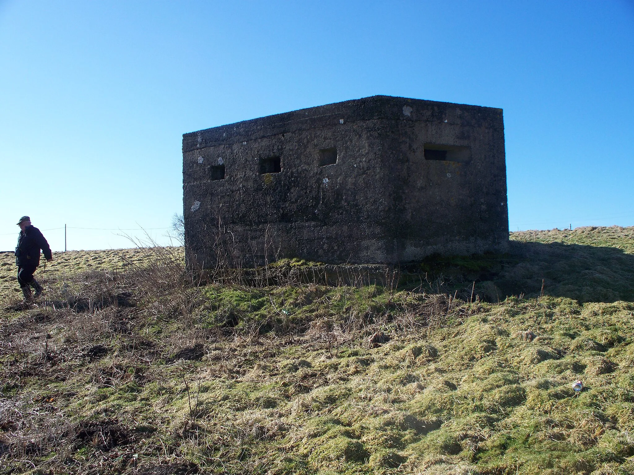 Photo showing: Pillbox at West Thirston Looking up the sloping ground between the box and the stream.