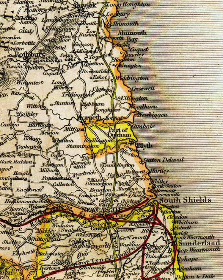 Photo showing: Detail of plate "The Northern Part of England" from Betts's Family Atlas, 1846