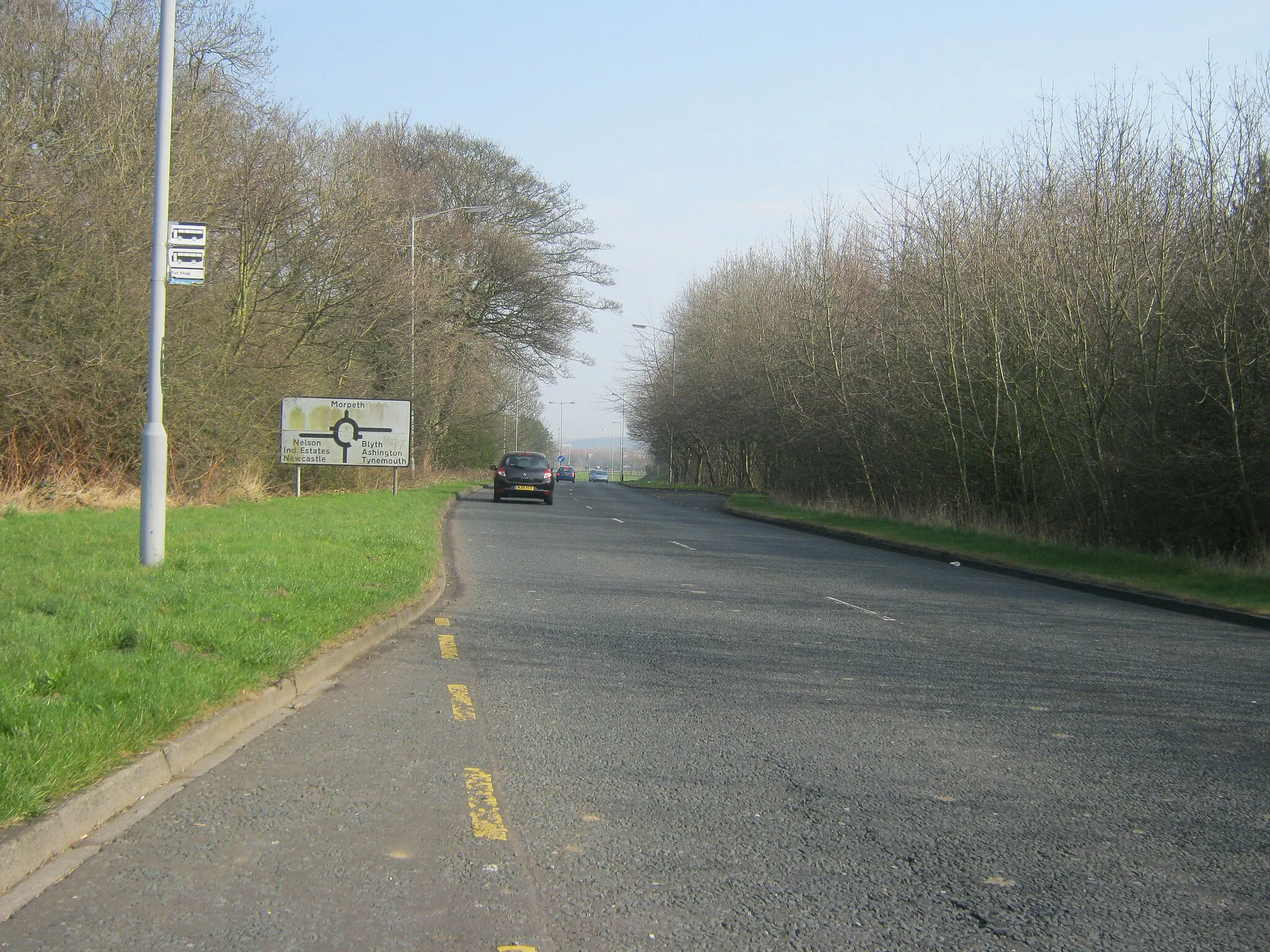 Photo showing: A1171 road to Morpeth approaching junction for local traffic in Cramlington