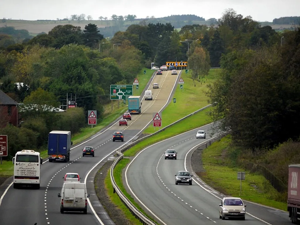 Photo showing: A69 approaching the Hexham roundabout