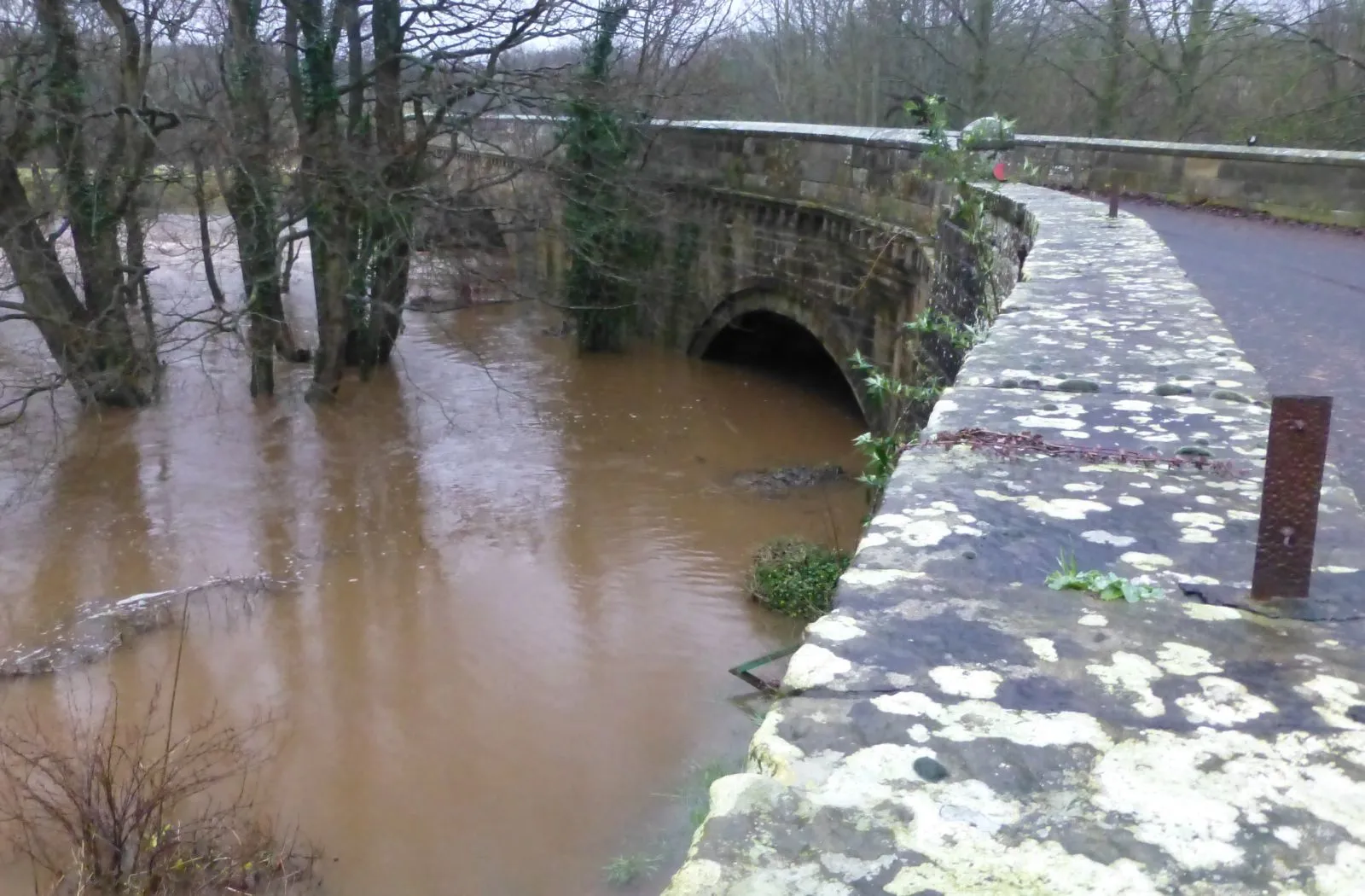 Photo showing: Weldon Bridge with River Coquet in spate