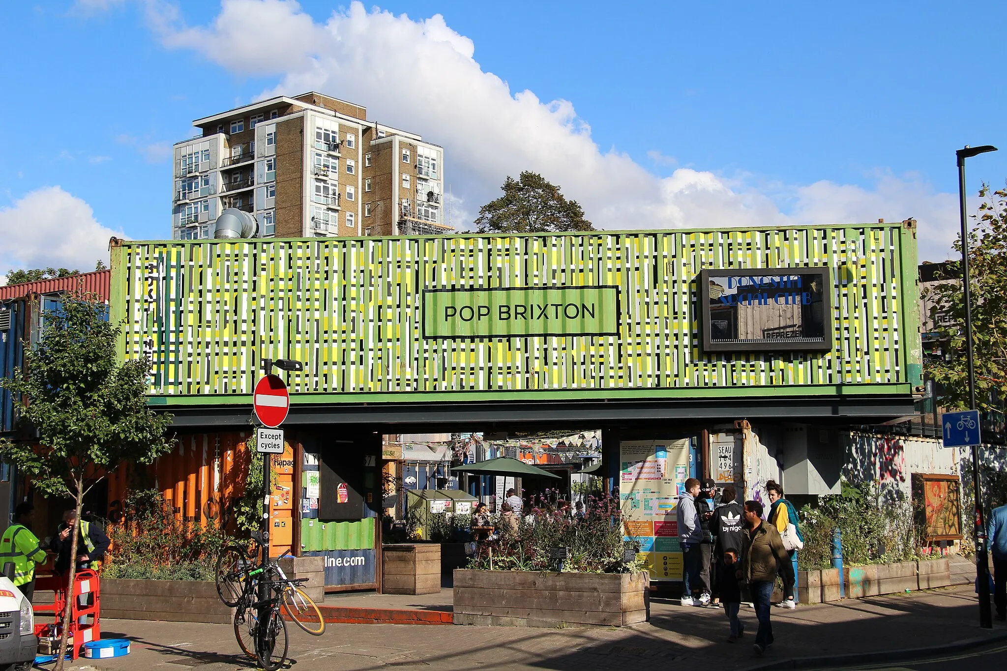 Photo showing: Brixton Station Road Since opening in May 2015 Pop Brixton has fast become a thriving destination for new business, affordable workspaces, innovation and community schemes and food and drink and retail outlets.