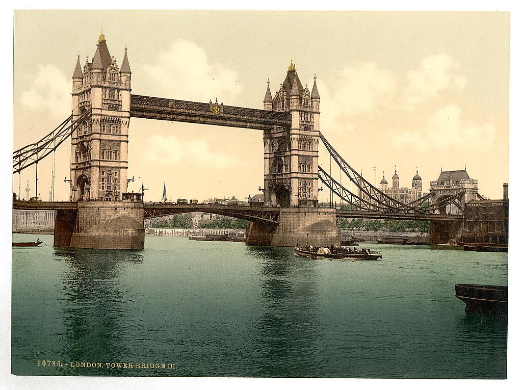 Photo showing: [Tower Bridge, III. (closed), London, England] [between ca. 1890 and ca. 1900].
1 photomechanical print : photochrom, color. Notes: Title from the Detroit Publishing Co., Catalogue J--foreign section, Detroit, Mich. : Detroit Publishing Company, 1905.
Print no. "10786".
Forms part of: Views of the British Isles, in the Photochrom print collection. Subjects: England--London. Format: Photochrom prints--Color--1890-1900. Rights Info: No known restrictions on publication. Repository: Library of Congress, Prints and Photographs Division, Washington, D.C. 20540 USA, http://hdl.loc.gov/loc.pnp/pp.print Part Of: Views of the British Isles (DLC)  2002696059
More information about the Photochrom Print Collection is available at http://hdl.loc.gov/loc.pnp/pp.pgz Higher resolution image is available (Persistent URL): http://hdl.loc.gov/loc.pnp/ppmsc.08568
Call Number: LOT 13415, no. 581 [item]