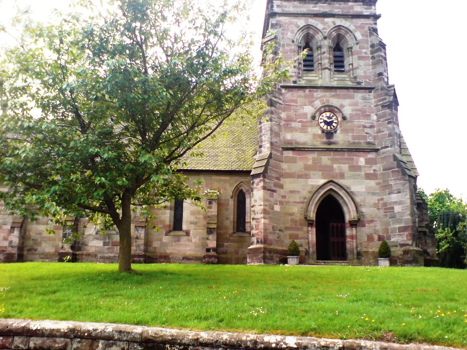 Photo showing: Nave and northwest tower of All Saints' parish church, Bednall, Staffordshire, seen from the north