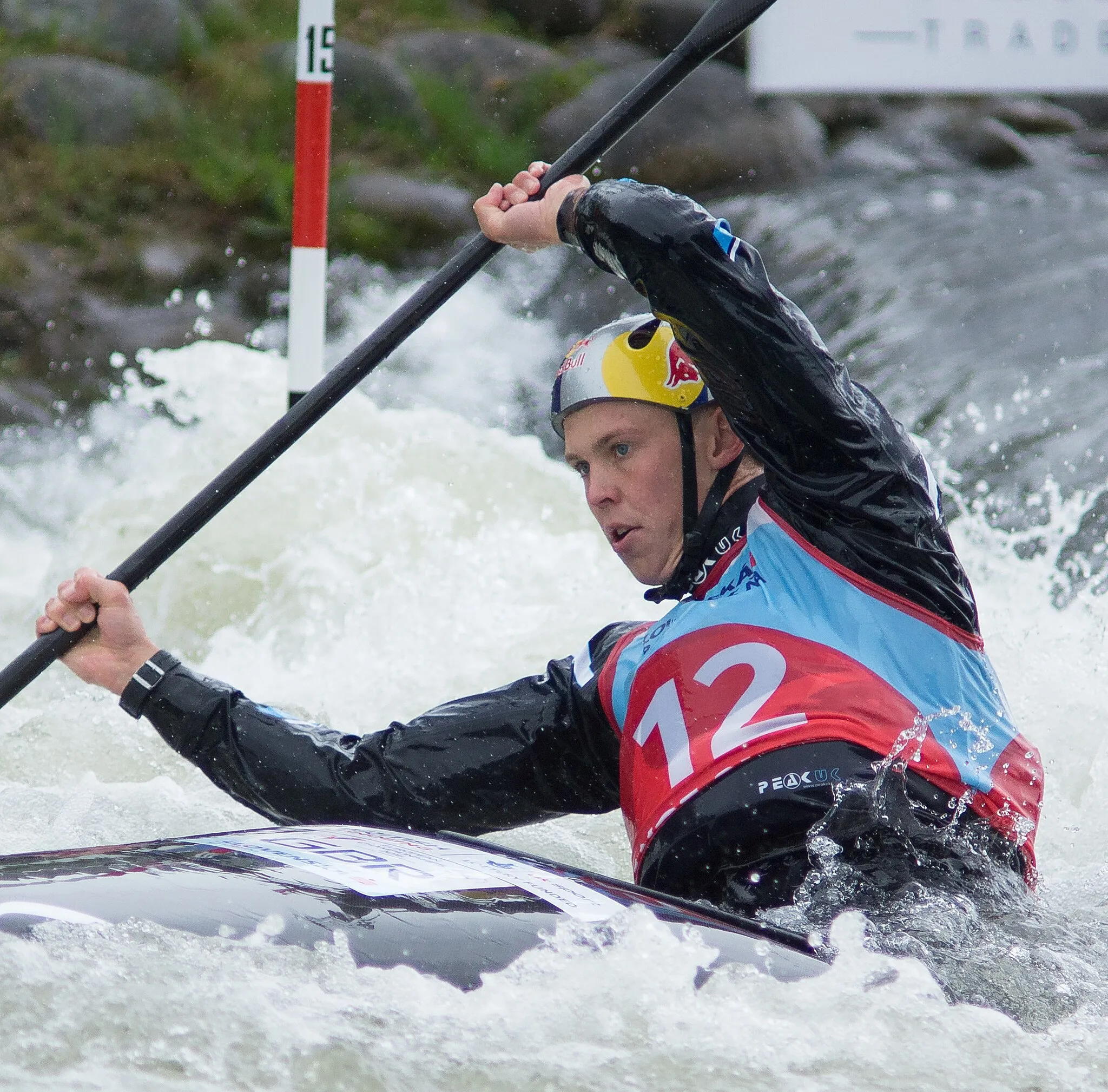 Photo showing: Joseph Clarke competing at the 2016 European Canoe Slalom Championships in Liptovský Mikuláš, Slovakia.