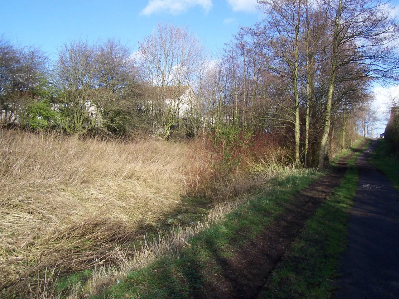 Photo showing: The site of Springside railway station in March 2007. The trackbed is now part of National Cycle Network 73 running from Irvine to Kilmarnock. Photo by Dreamer84.