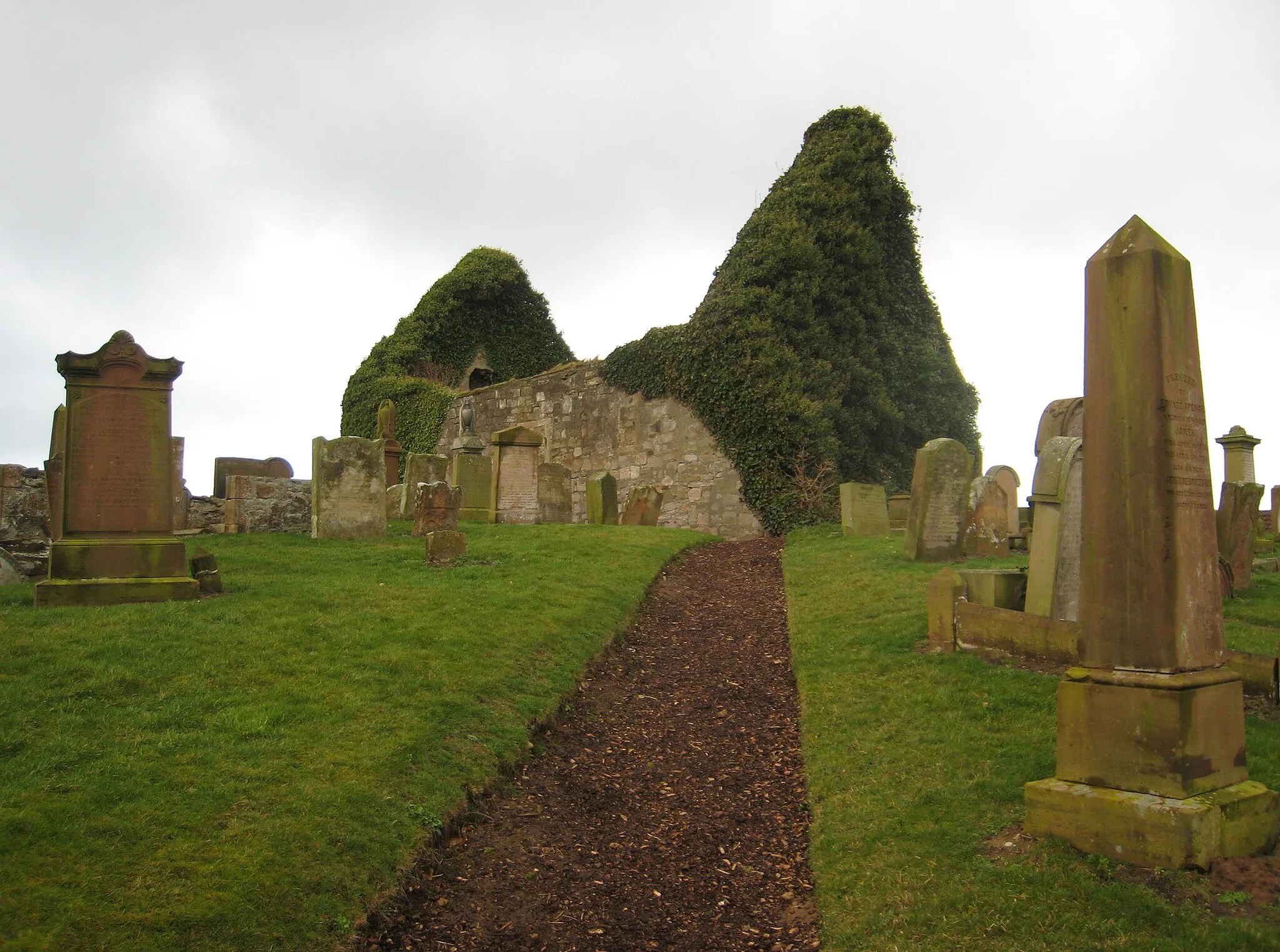 Photo showing: The old ruined church of St Nicholas in Prestwick, Scotland.