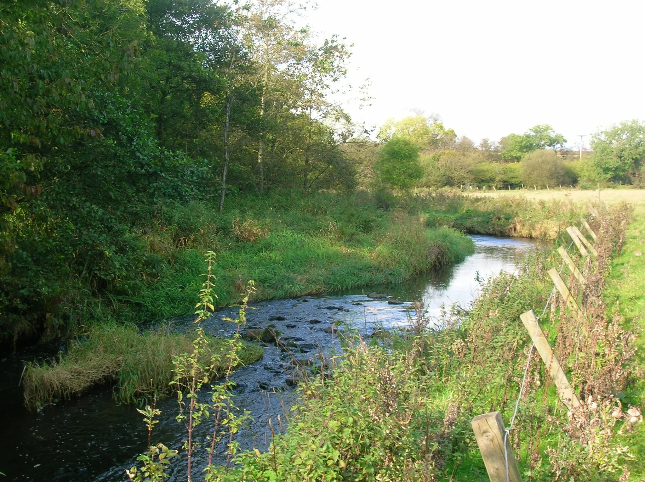 Photo showing: The Lugton Water near Auchentiber, North Ayrshire, Scotland. Roger Griffith. October 2007.