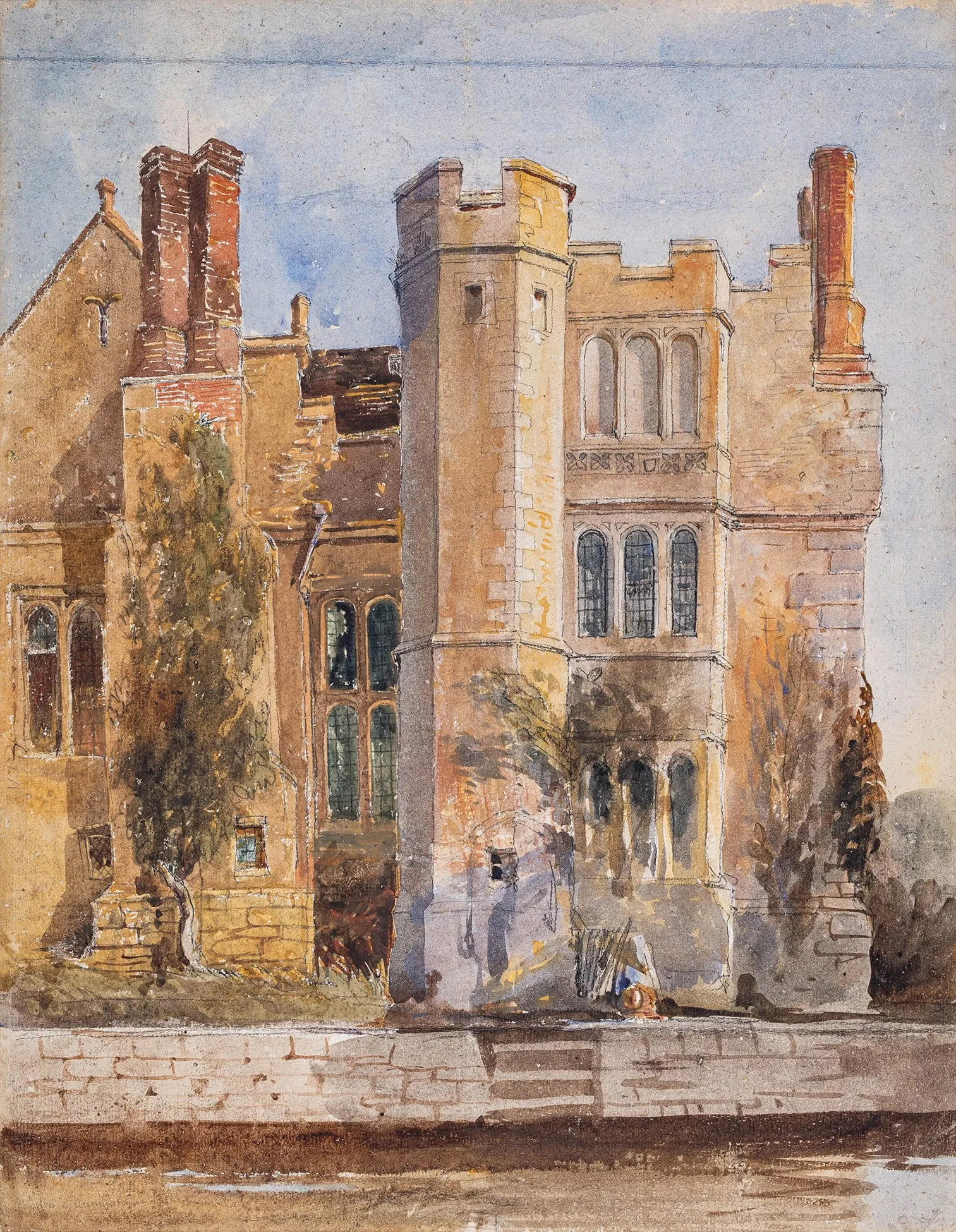 Photo showing: Offered for sale by Abbott and Holder in January 2020 when it was described as "COX David Jnr (1809-1859) Hever Castle from the Moat. Pencil and watercolour. Circa 1850. 17.25x14.25 inches."